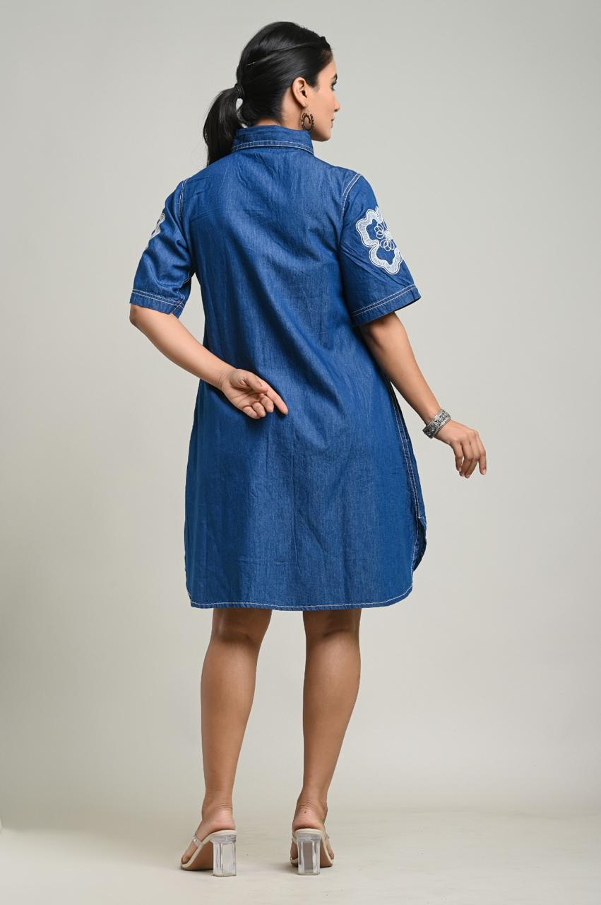 Premium denim cotton embroidered one piece