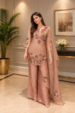 Tissue applique suit set in pink