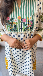 Pretty polka dot yoke embroidered farshi salwar co ord set in pure cotton . Both sided lining