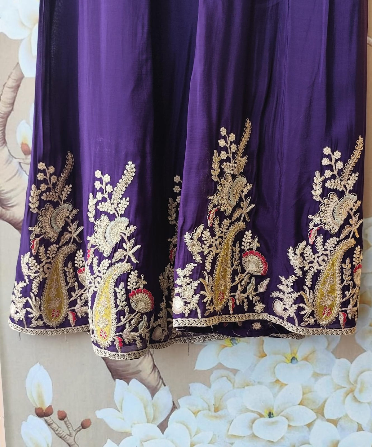 Premium chinon heavy handwork full plazzo suit with intricate detailing
