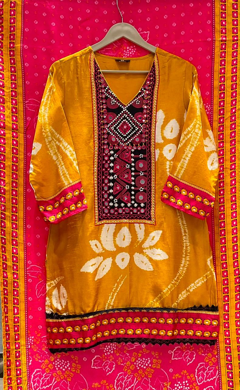 Pretty dola silk yellow n pink suit set paired with farshi salwar