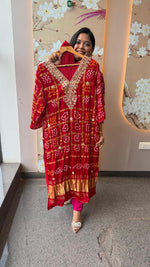 Premium red ghatchola bandhani lakri patta suit set