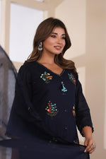 Pretty Mul cotton embroidered in blueFull suit set