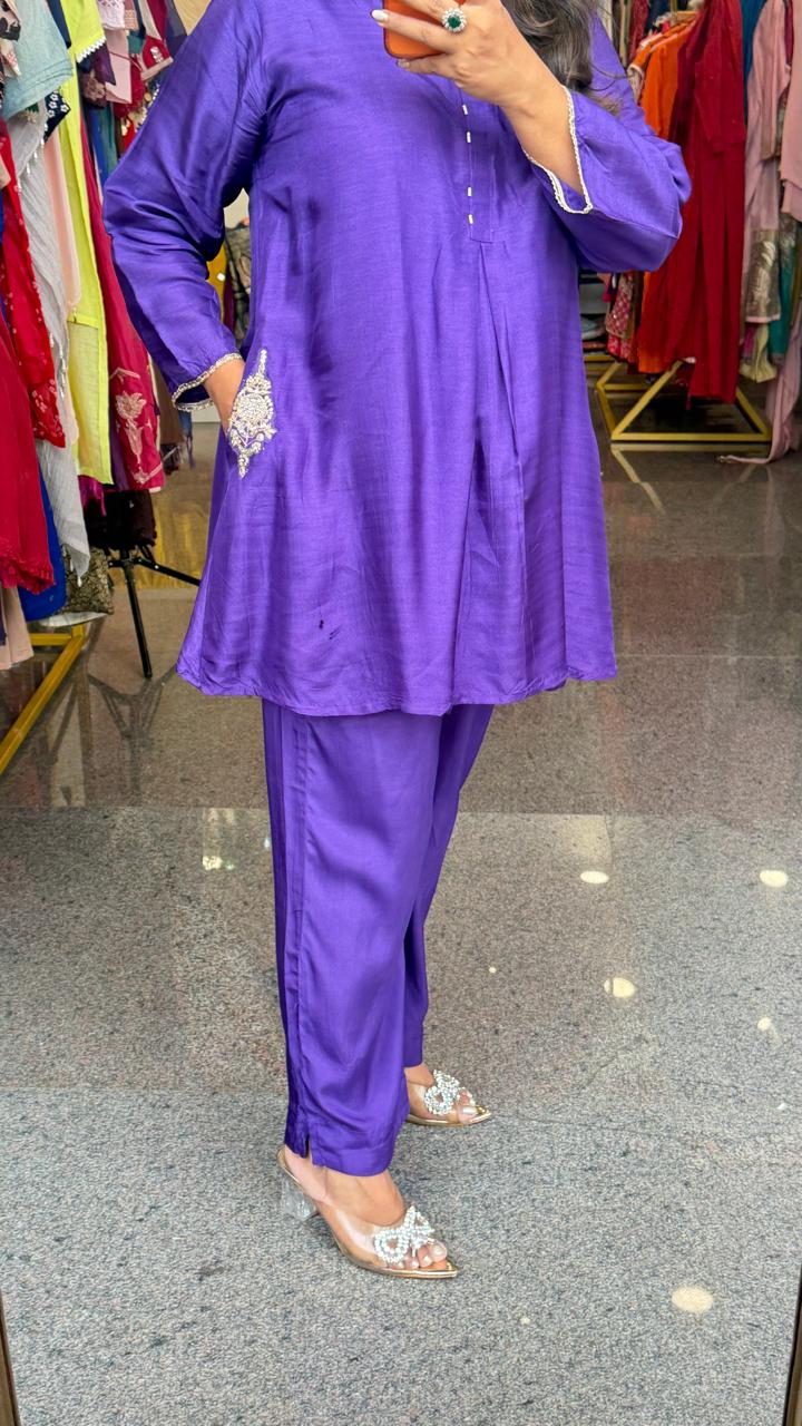 Dola silk handwork Co ord in purple
