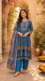 Pure Mul silk lining suit set in blue