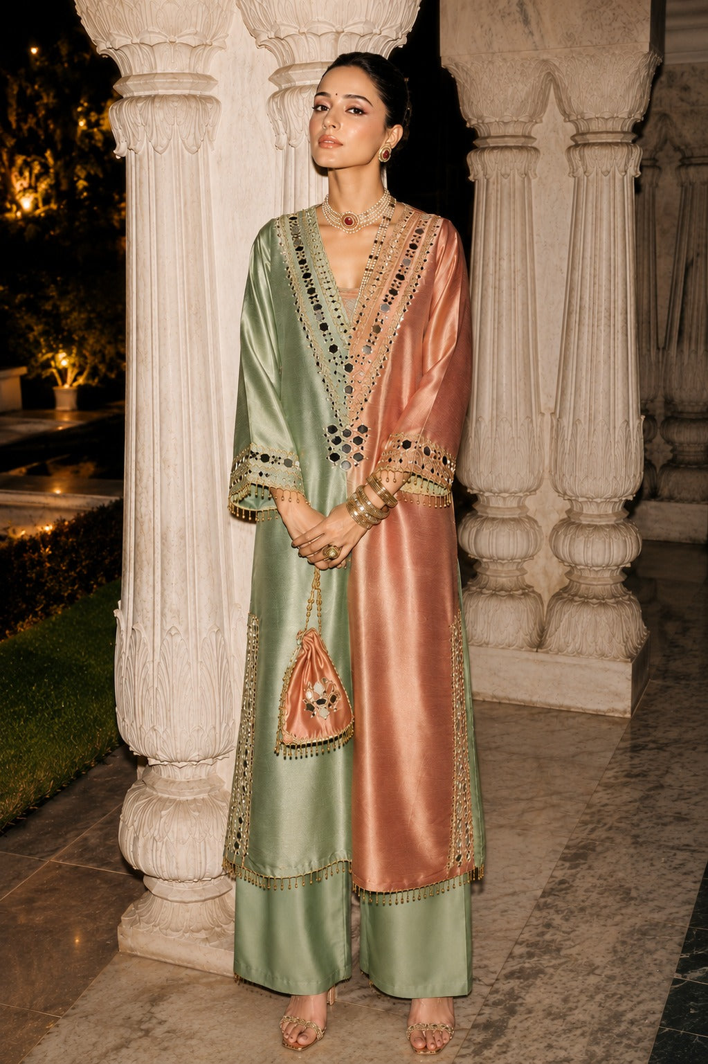 Premium giraffe with lining kurta pant paired with a Potli pink n blue !! Restocked and dispatch next week