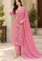 Pretty Mul chanderi fully embroidered pink