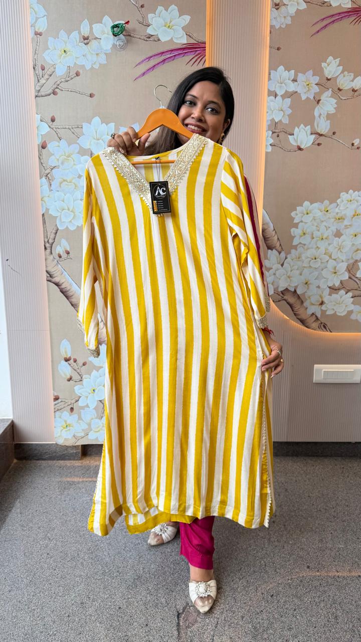 Super pretty Mul silk gotta lace detailing kurta pant in yellow