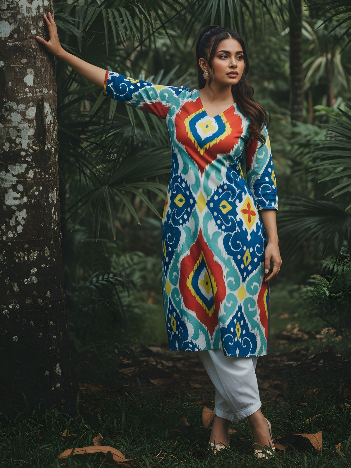 Premium cotton Ikkat printed Afghani pant set