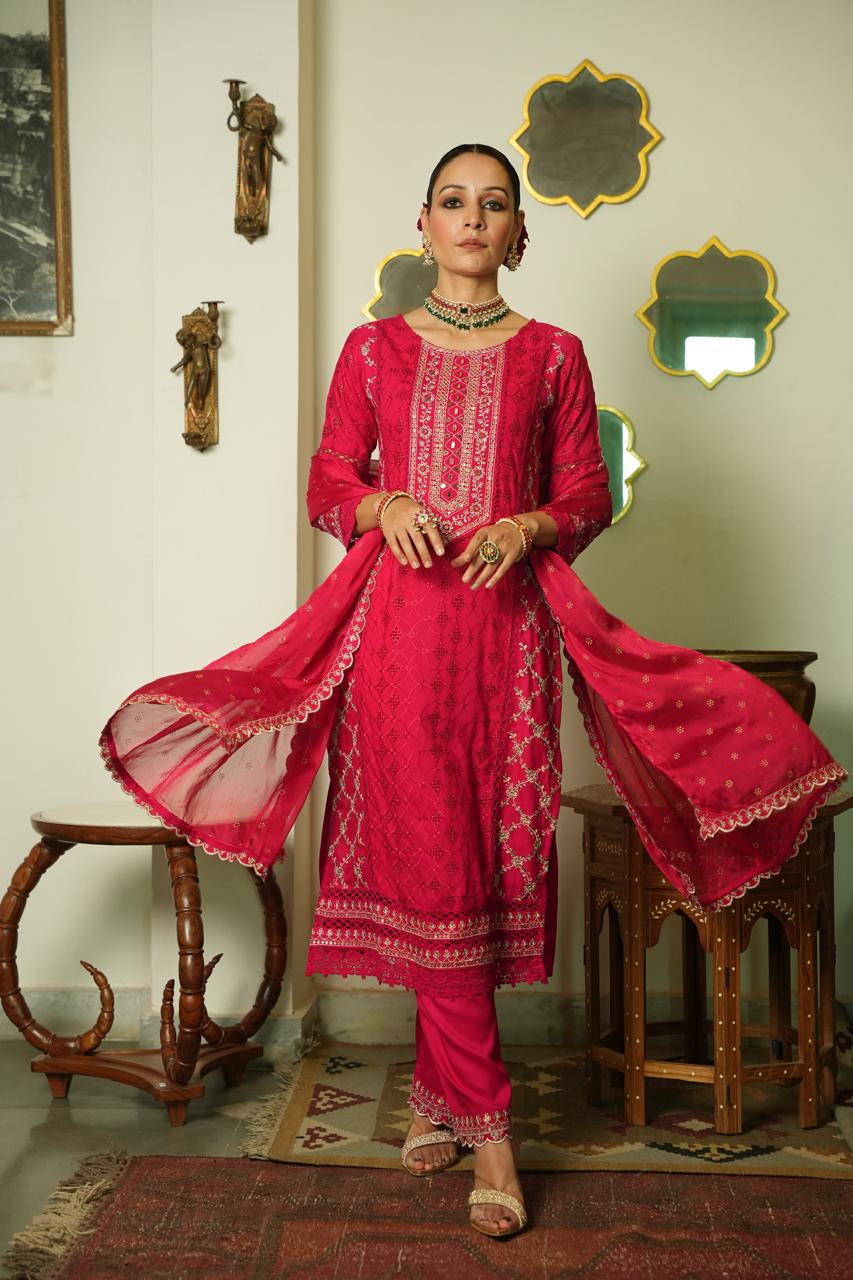 Rayon shifli suit set with lining