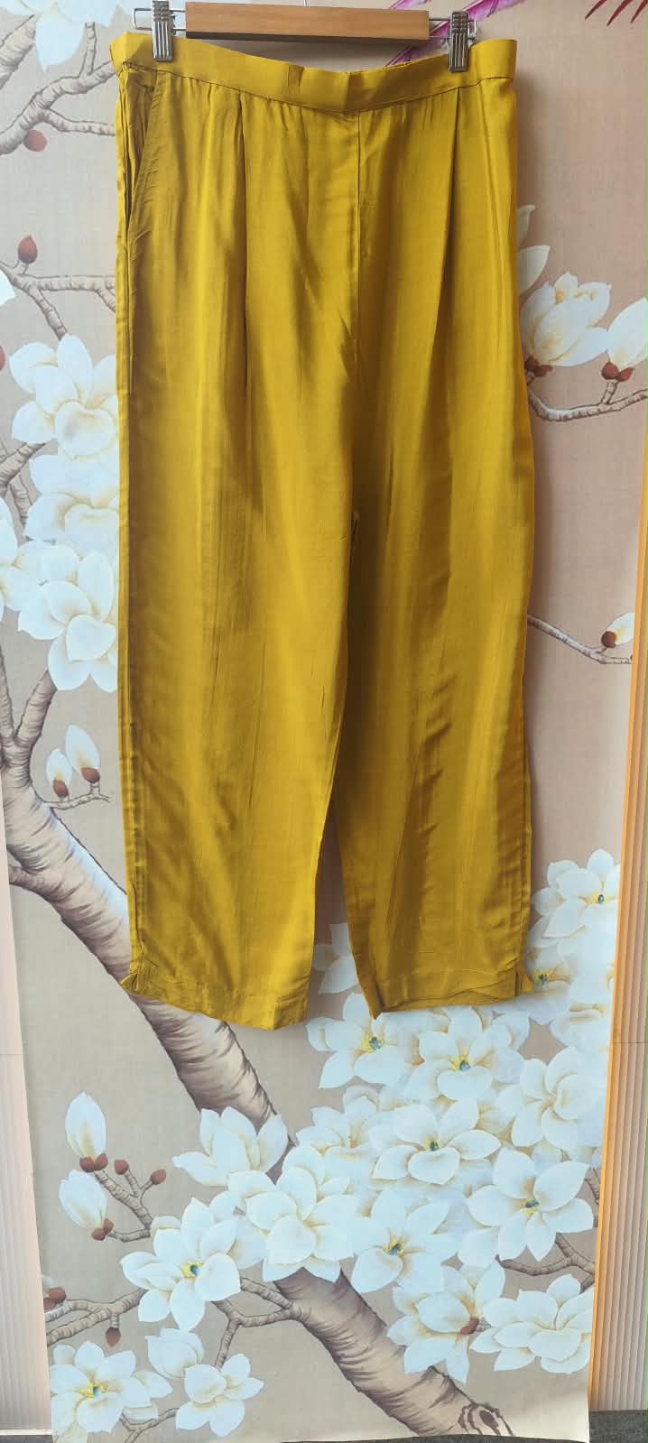 Premium crepe silk zari detailing and brocade highlight suit set in yellow