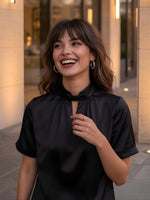 Satin silk black top