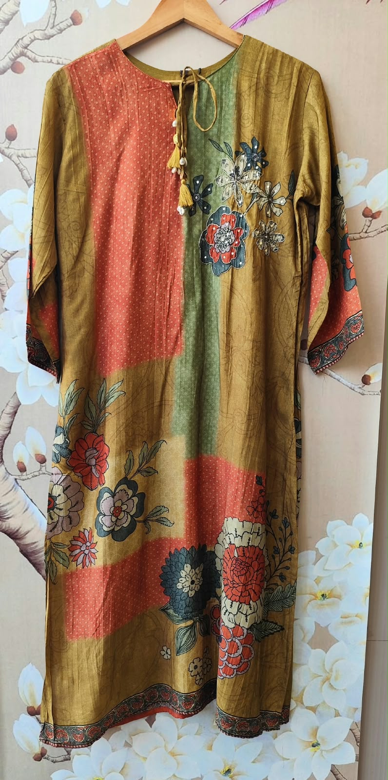 Mul silk digital printed full suit set in yellow