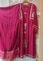 Super wow double layer Mul chanderi suit set in Rani pink