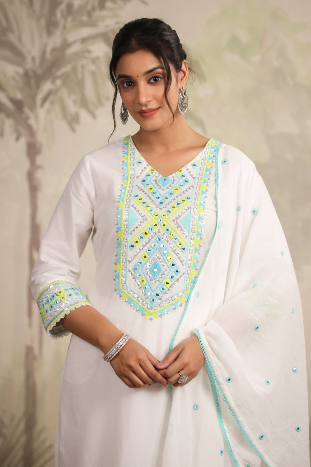 Pure mul cotton suit set with beautiful mirror detailing
