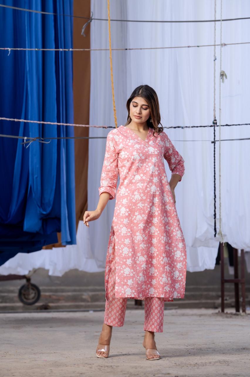 V neck cotton kurta pant perfect for office wear