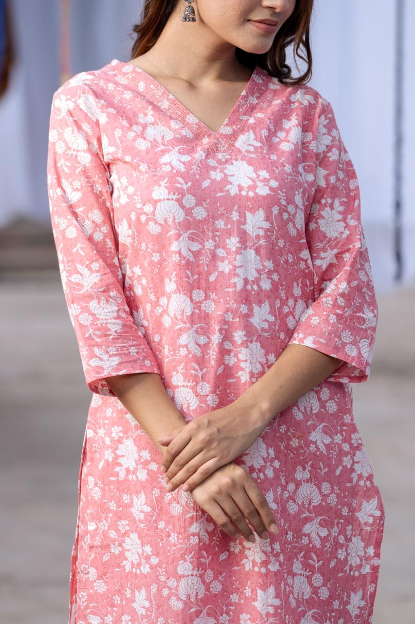 V neck cotton kurta pant perfect for office wear