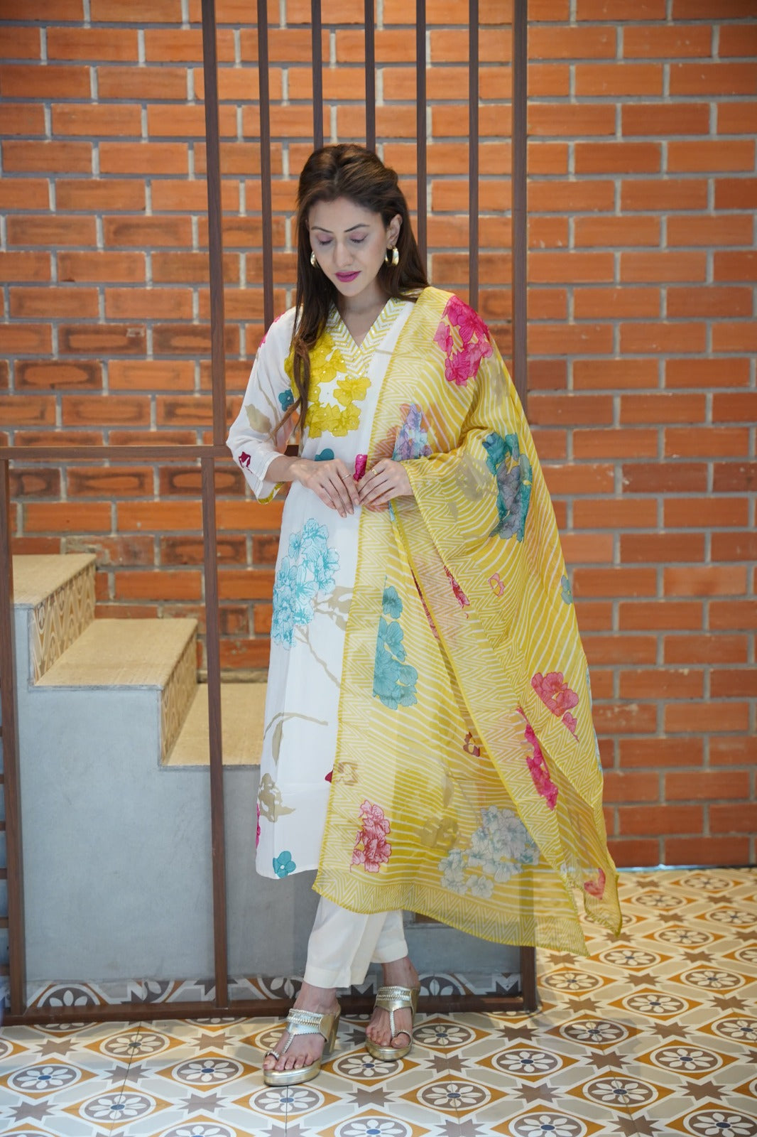 Stunning dola silk suit set paired with soft organza dupatta