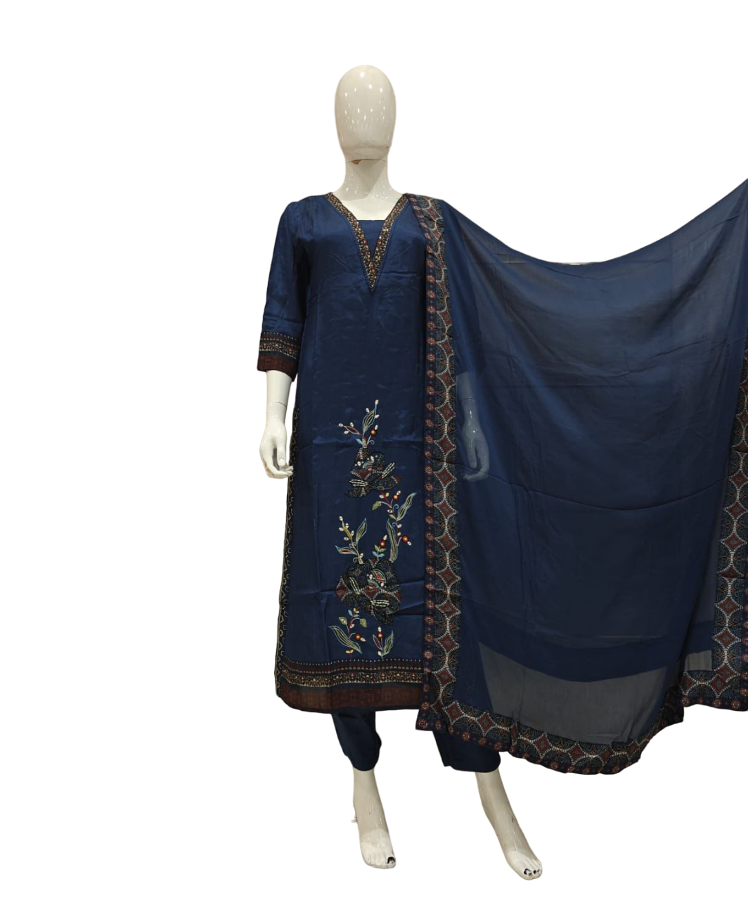 Pure muslin silk with beautiful applique work