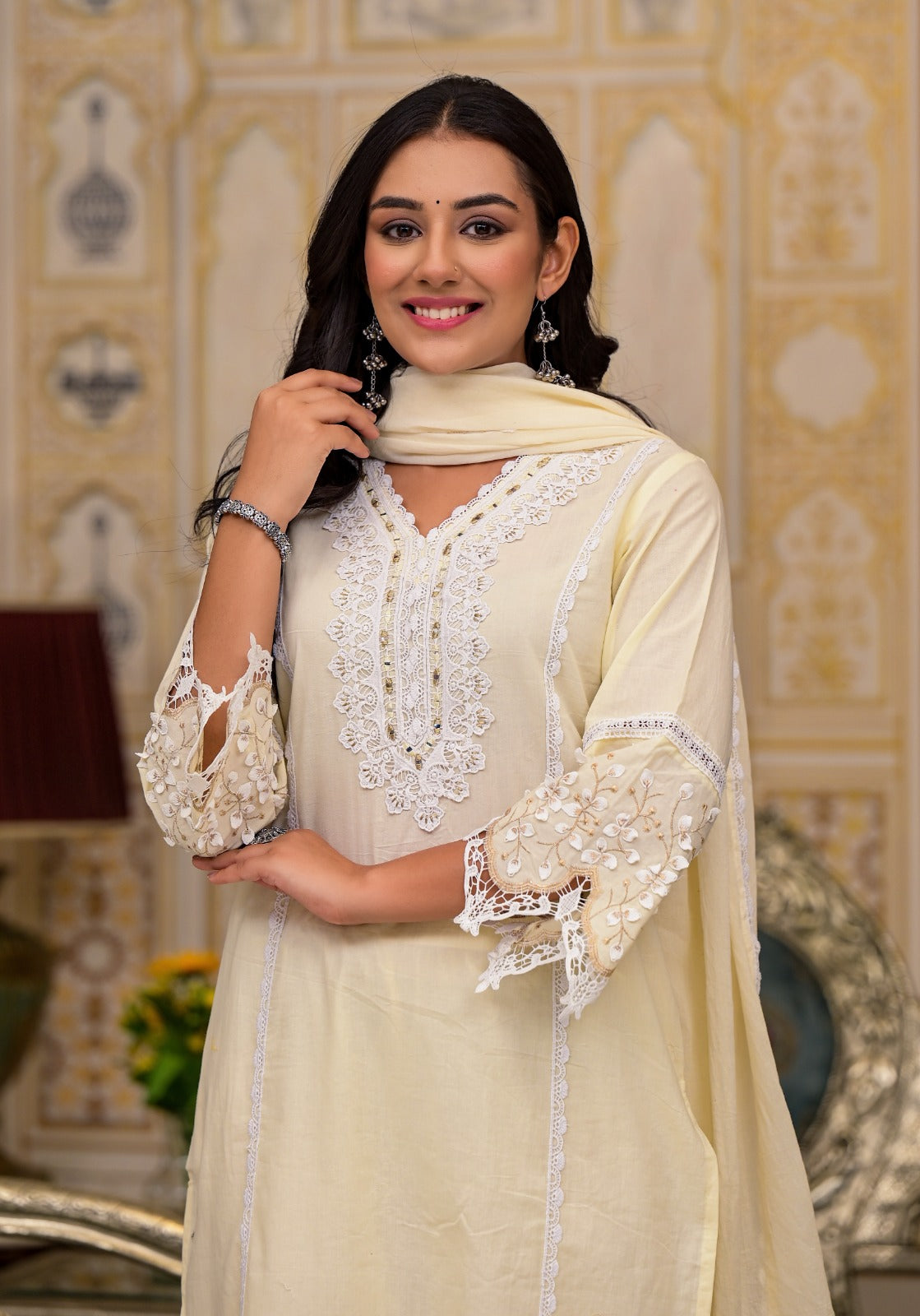 Timeless beauty ! A pure elegance ! Super beautiful n pretty cotton suit set with intricate detailing