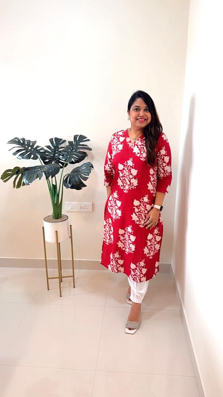 V neck cotton kurti ! A must buy