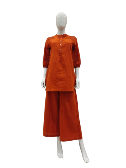 Designer Shifli cotton co ord in rust