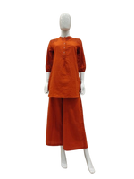 Designer Shifli cotton co ord in rust