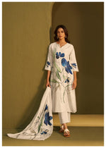 Super pretty and soft linen digital printed suit set in blue
