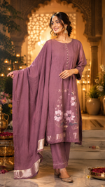 Pretty dola silk wine colour gold zari detailing suit set