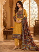 Pretty Kalamkari Mul silk suit set in yellow n red