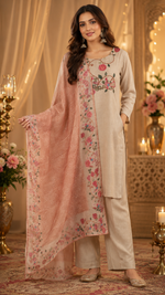Pretty jute linen with katha highlight suit set