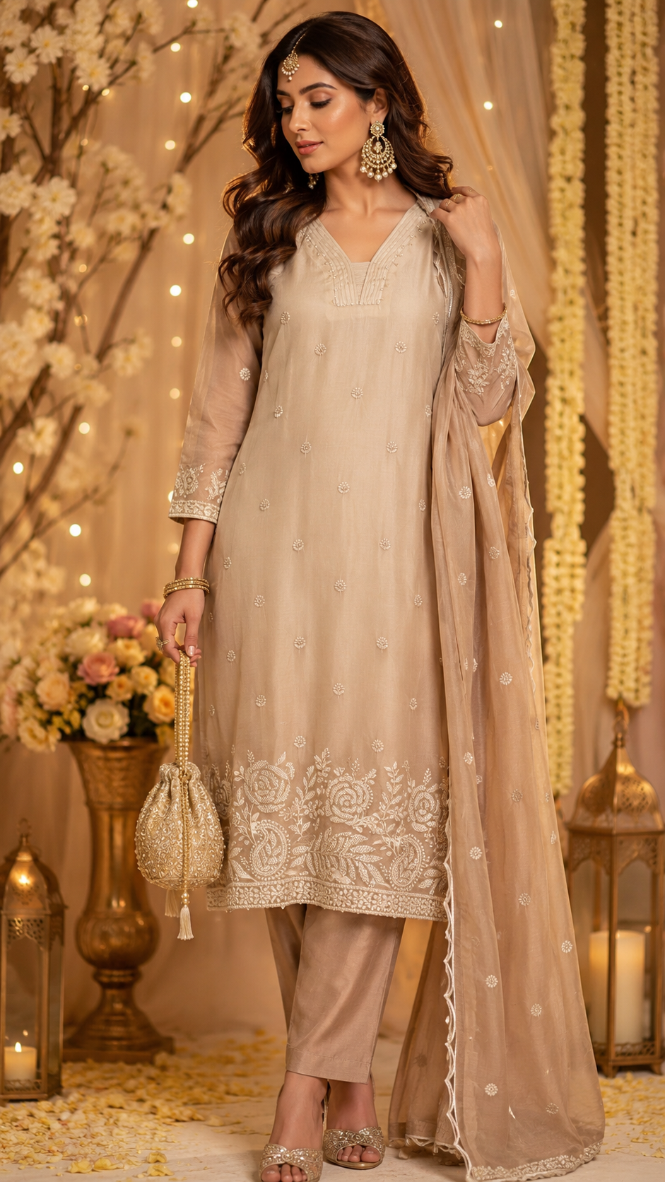 Pure Mul chanderi in ombré with pearl with zari detailing