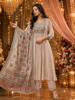 Wow Mul chanderi paired with a pretty preying dupatta in nude pinkFull suit set