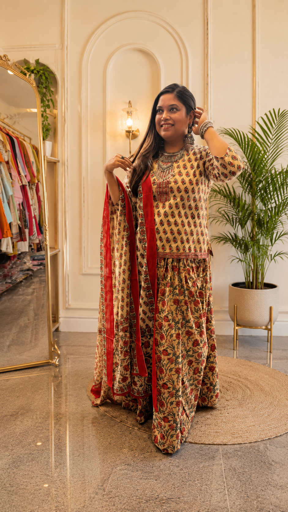 Wow cotton block print skirt top and dupatta
