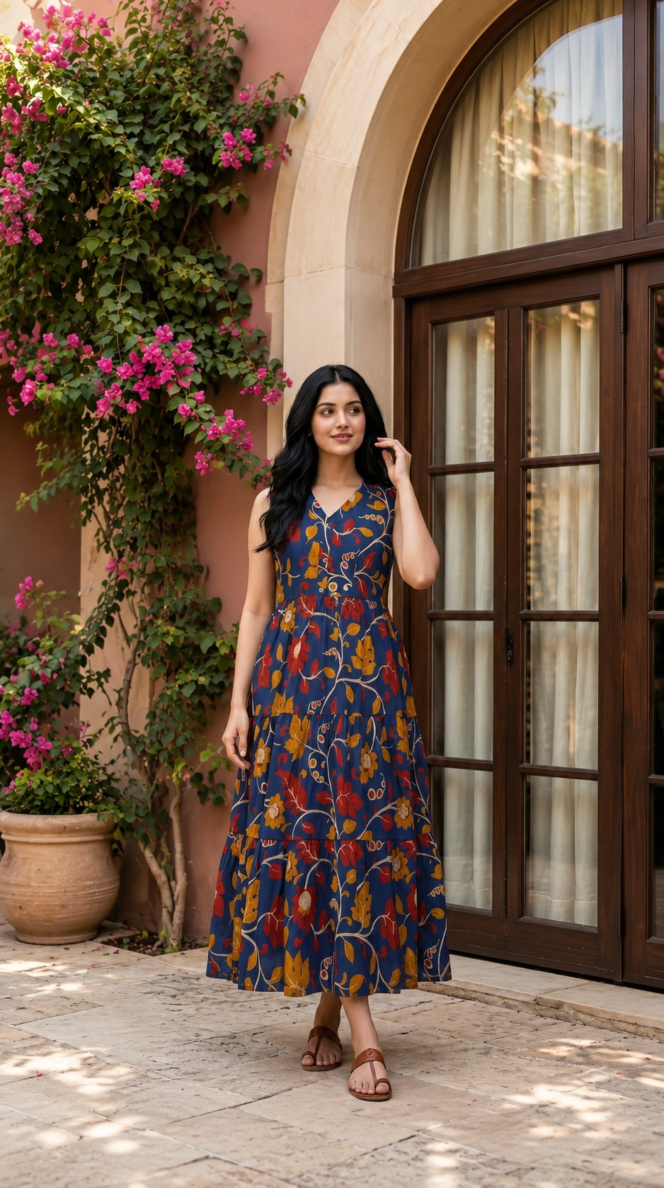 Premium cotton blue floral block print one piece