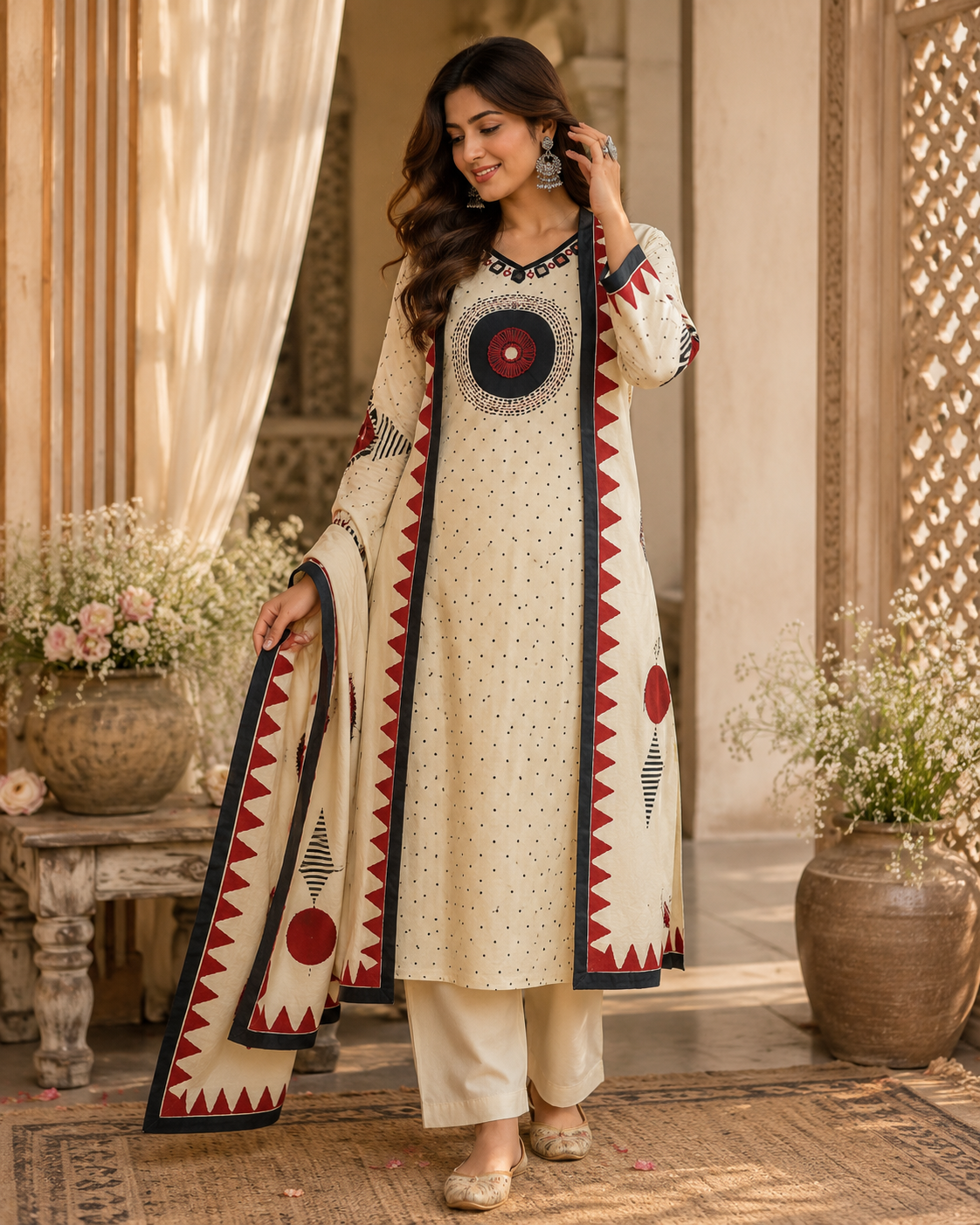 Pretty cotton with pretty embroidery on the yoke full suit set