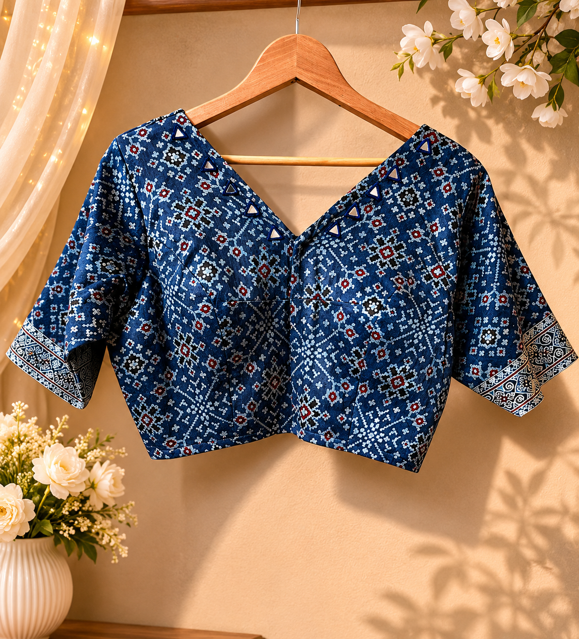 Gaji silk real mirror blue blouse