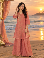 Premium zari detailing salsa fabric co ord in pink