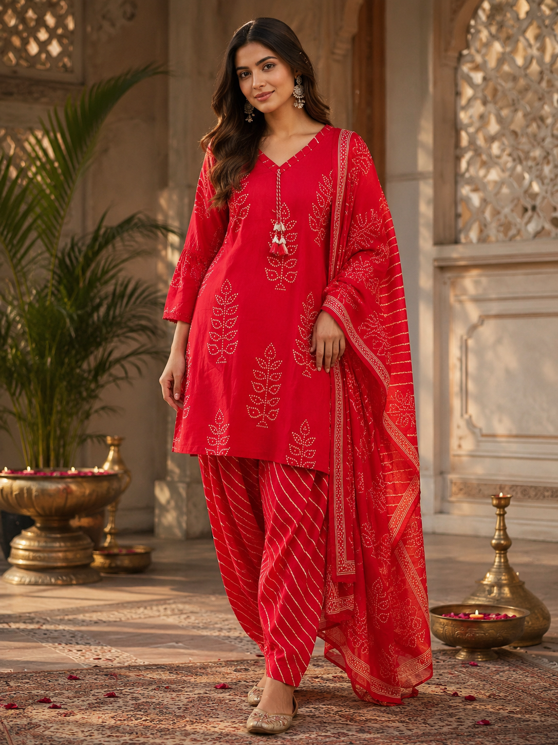 Premium cotton farshi salwar suit set in bandhani