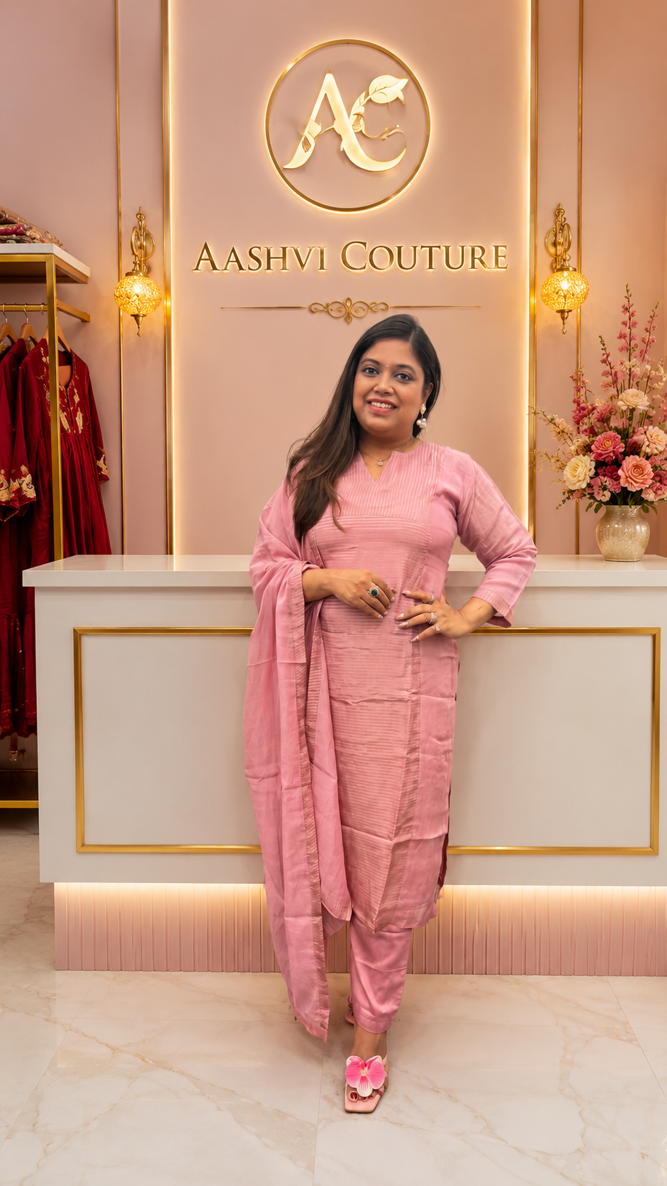 Russian silk tissue panel suit set in pink