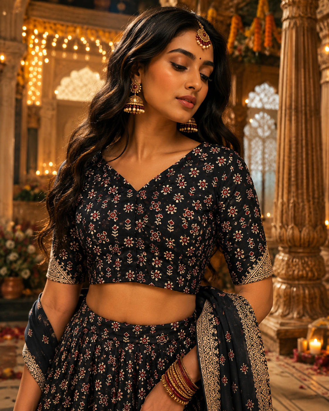 Gaji silk real mirror black blouse