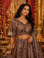 Gaji silk real mirror red and black blouse