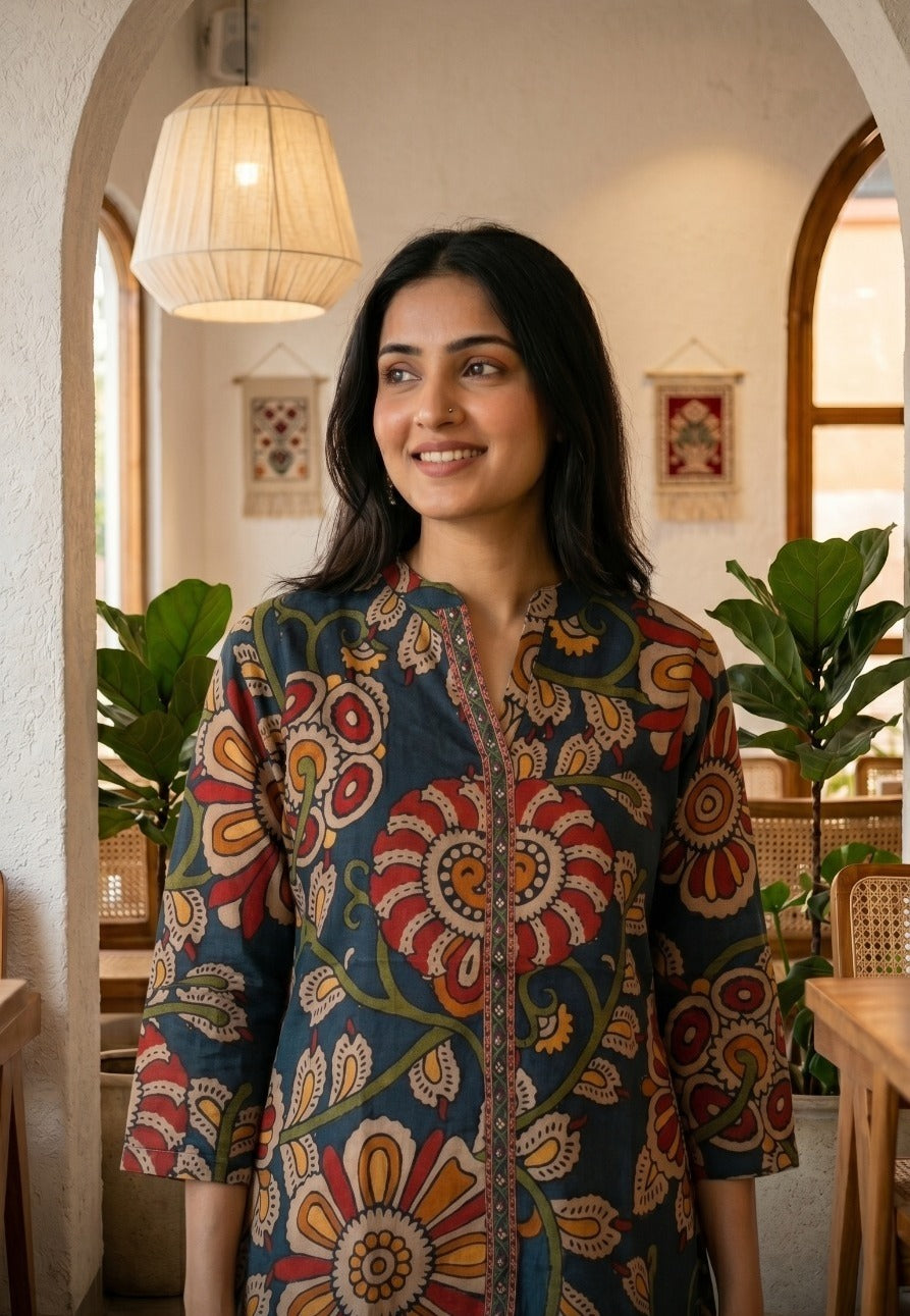 Super pretty Mul silk Kalamkari top in blue