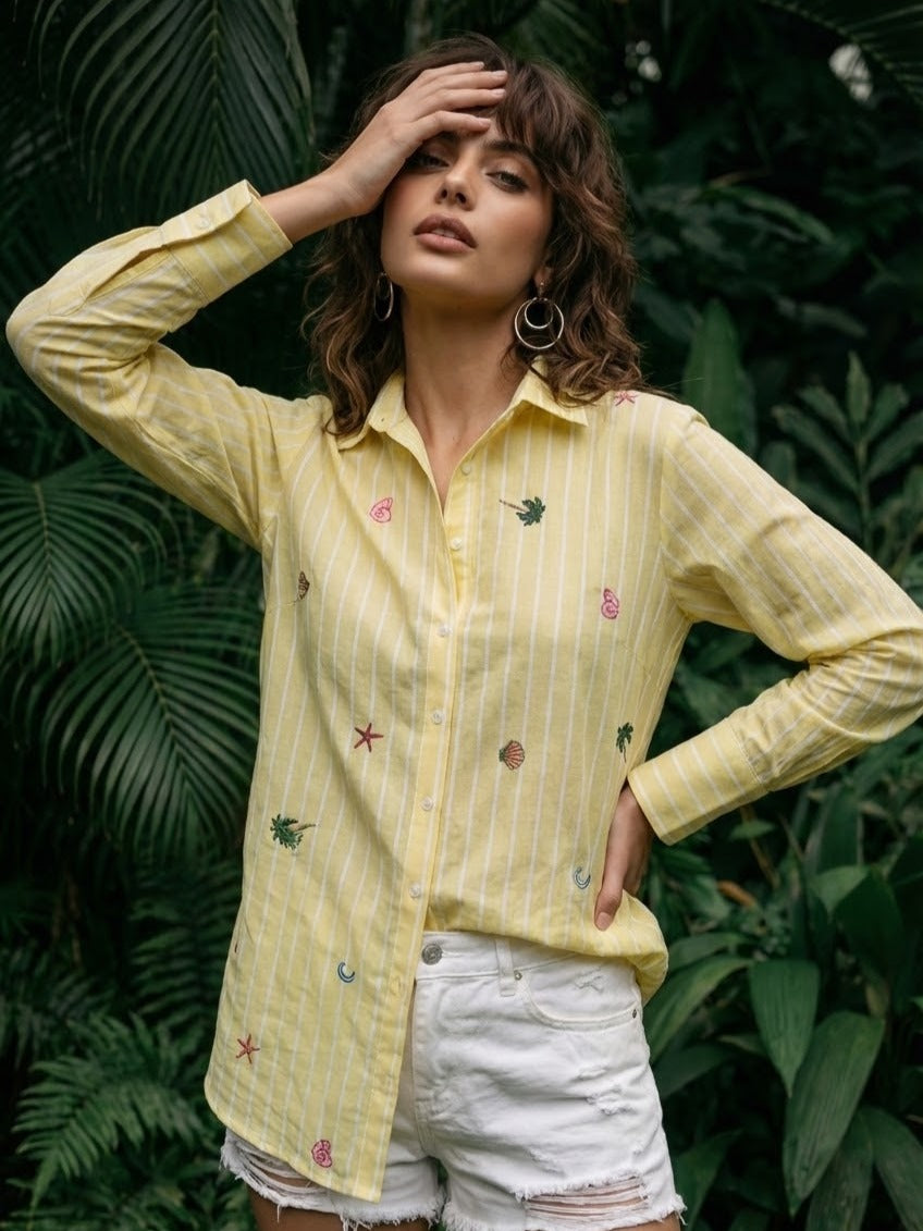Smart embroidered yellow stripes shirt