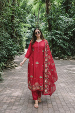 Mul chanderi fully embroidered suit set