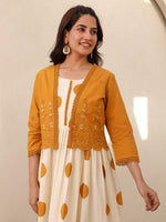 Pure cotton polka dot dress paired with beautiful embellished jacket