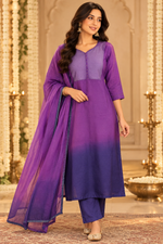 Pretty ombré Mul chanderi full suit in purple