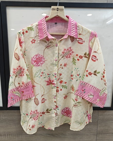 Pretty cotton digital printed shirt in pink
