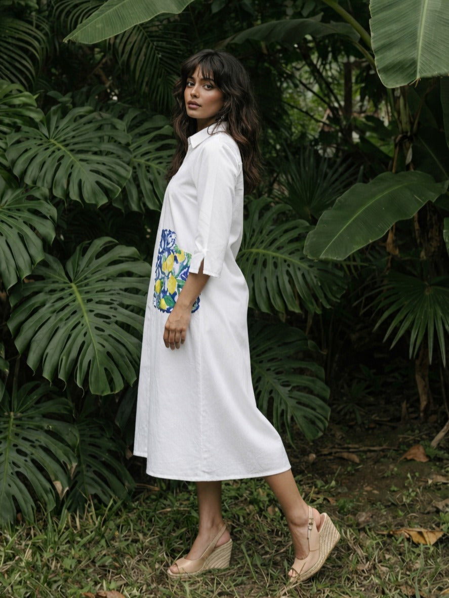 Super smart block printed pocket one piece with Mul lining