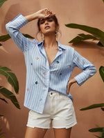 Smart embroidered blue stripes shirt